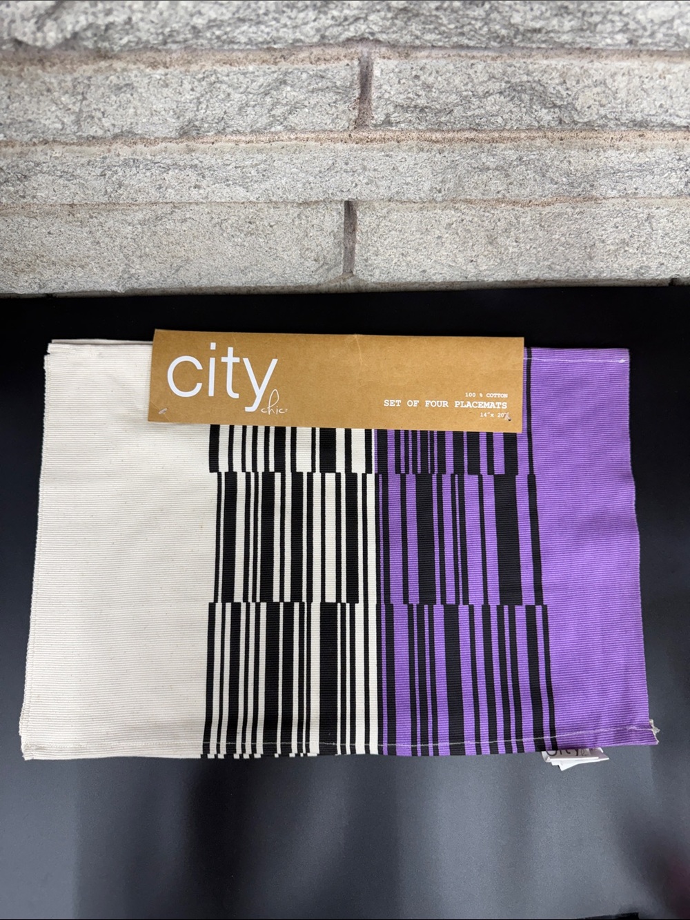 City Chic Black, White & Purple Stripe Placemat Set